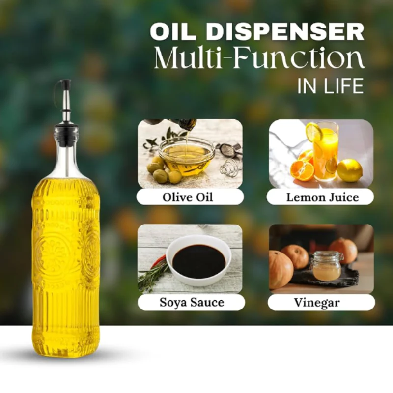 Glass Oil & Vinegar Dispenser – 500ml Square Bottle with Pourer (Random Design -Pack of 1) - Image 6
