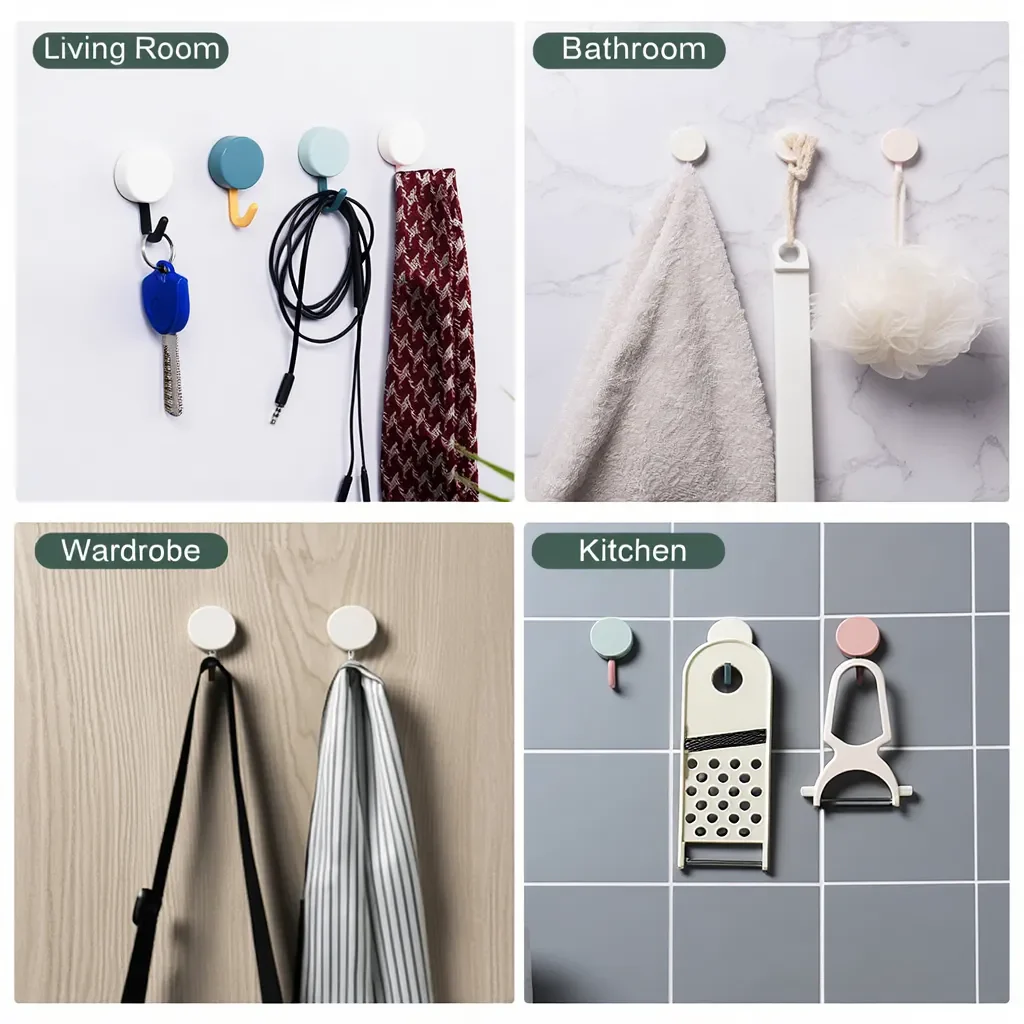 Self-Adhesive Wall Hooks (10 Pcs) – Multi-Color Round Hooks for Keys, Towels, Kitchen & Bathroom Organization - Image 4
