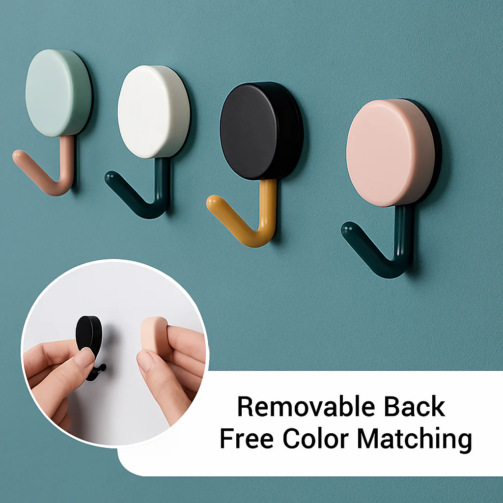 Self-Adhesive Wall Hooks (10 Pcs) – Multi-Color Round Hooks for Keys, Towels, Kitchen & Bathroom Organization - Image 5