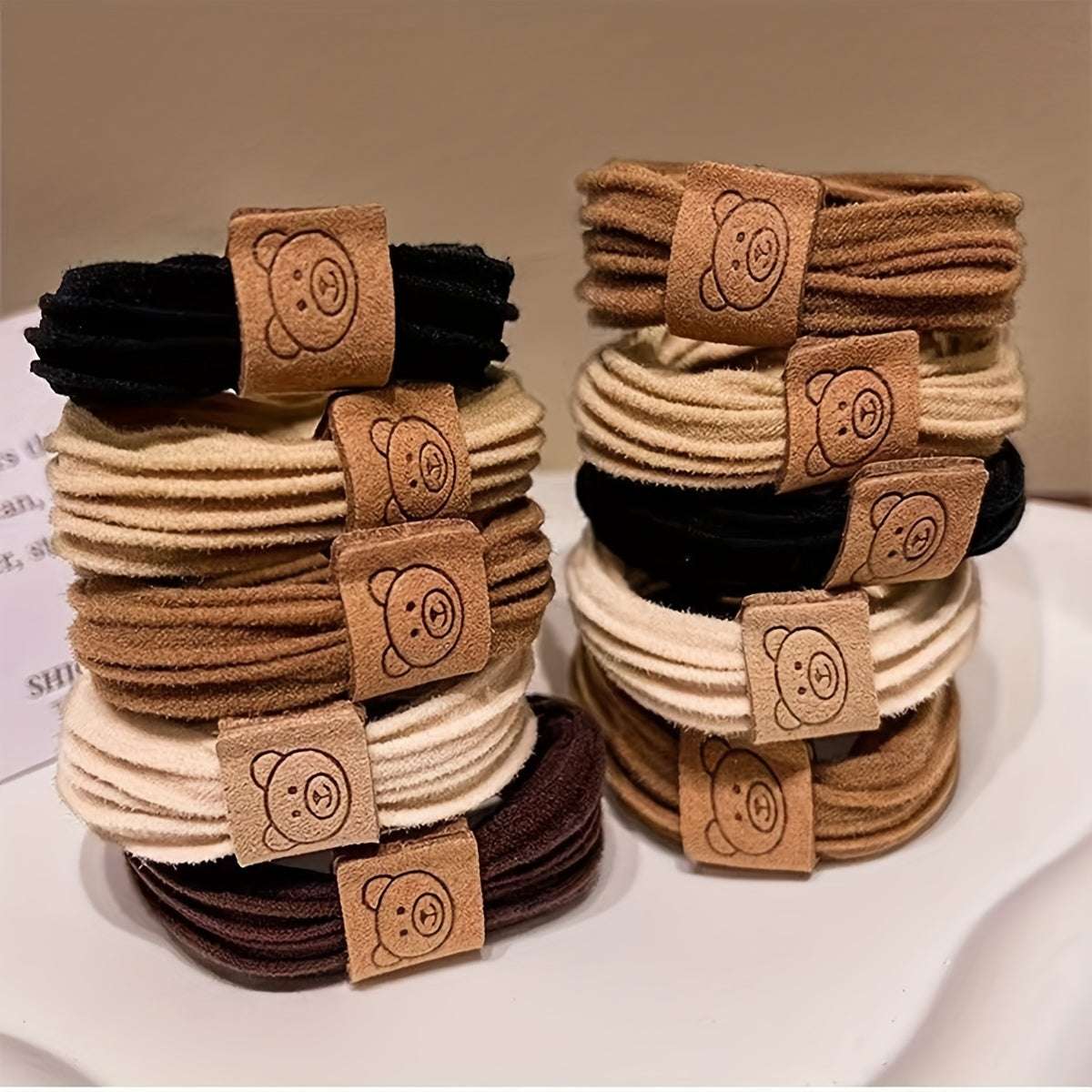 10 Pcs Cute Bear Decor Elastic Hair Ties – Trendy, Simple, and Durable Hair Accessories for Kids, Teens & Women