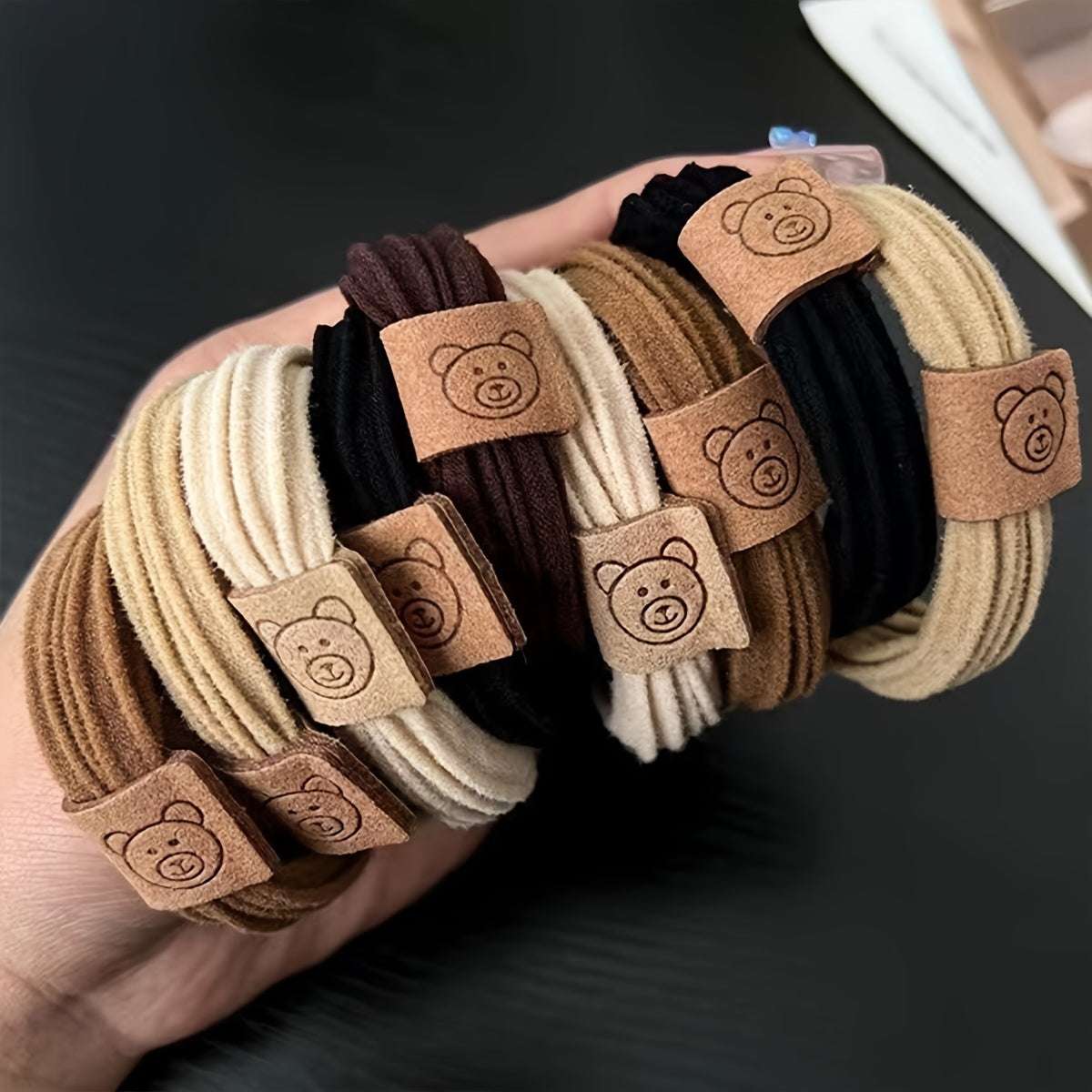 10 Pcs Cute Bear Decor Elastic Hair Ties – Trendy, Simple, and Durable Hair Accessories for Kids, Teens & Women - Image 2