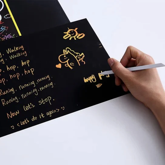 Rainbow Scratch Art Paper – Creative Kids’ Drawing & Craft Set ( Pack of 10 Pcs ) - Image 3