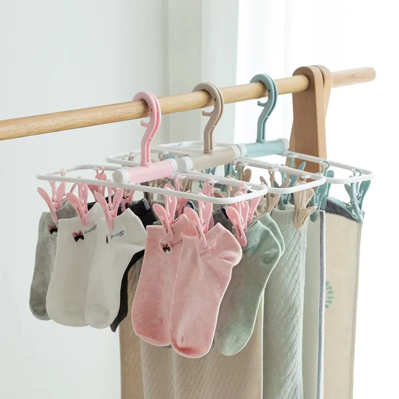 12 Clip Foldable Drying Clothes Hanger – Portable Laundry Hanger for Socks, Underwear & Baby Clothes (Random Color) - Image 2
