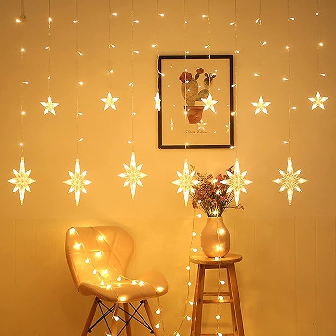 12 LED Polaris Curtain String Lights – Star-Shaped Christmas Decoration Fairy Lights - Image 4