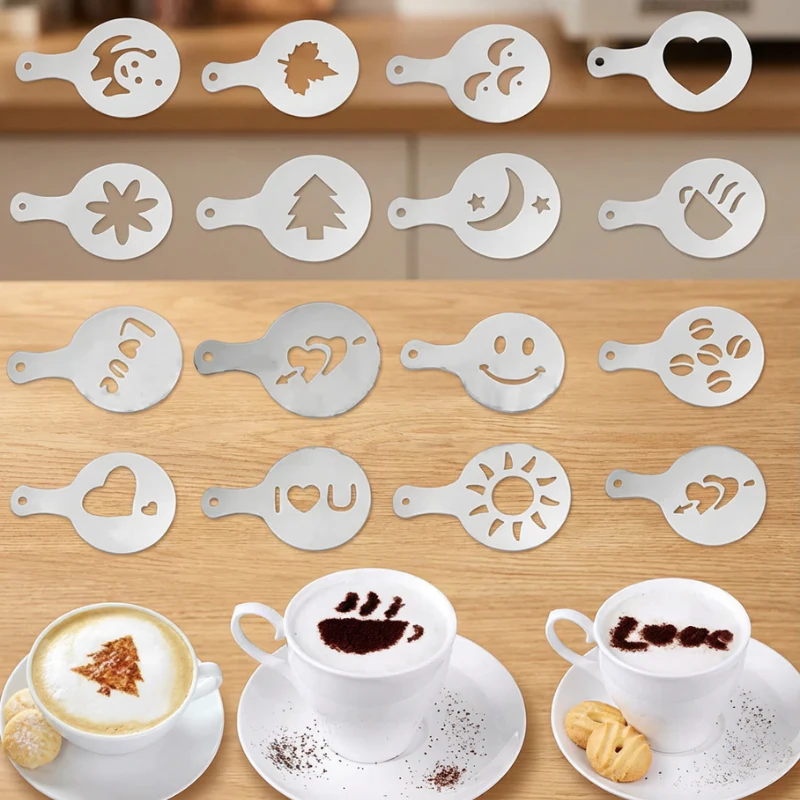 16 Pcs Coffee Stencil Set – Reusable Plastic Cappuccino & Latte Art Stencils for Coffee Decoration - Image 3
