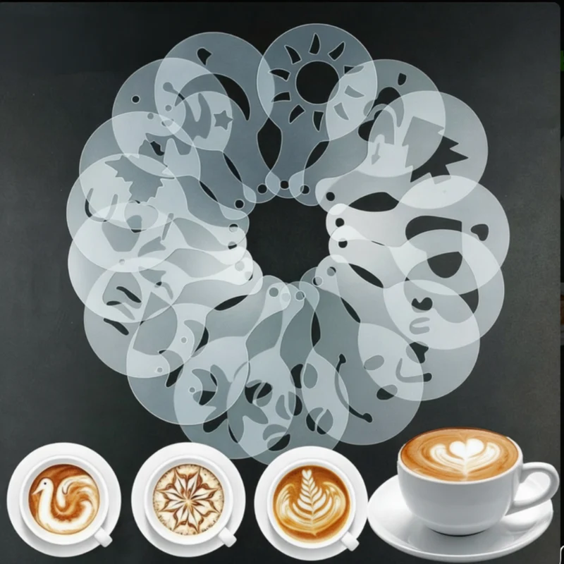 16 Pcs Coffee Stencil Set – Reusable Plastic Cappuccino & Latte Art Stencils for Coffee Decoration - Image 4