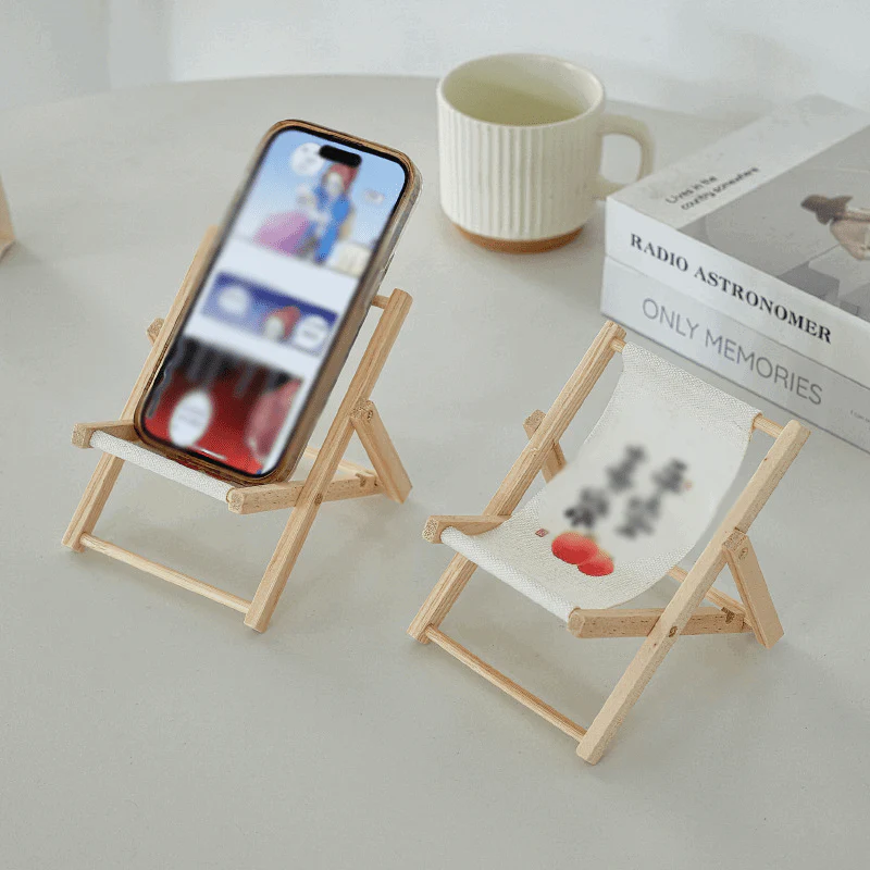 Mini Foldable Beach Chair Phone Stand – Wooden Desk Decor & Photo Prop (Random Color-Pack of 1) - Image 2