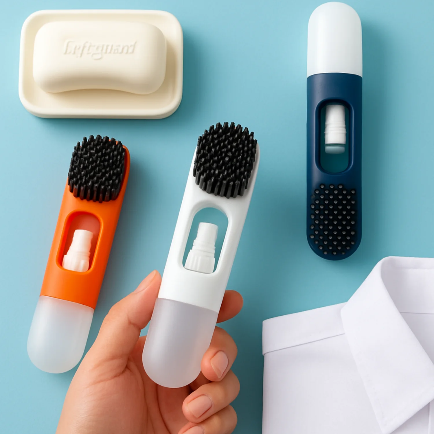 2-in-1 Laundry & Shoe Cleaning Brush with Refillable Soap Dispenser - 1 Pcs (Random Color)