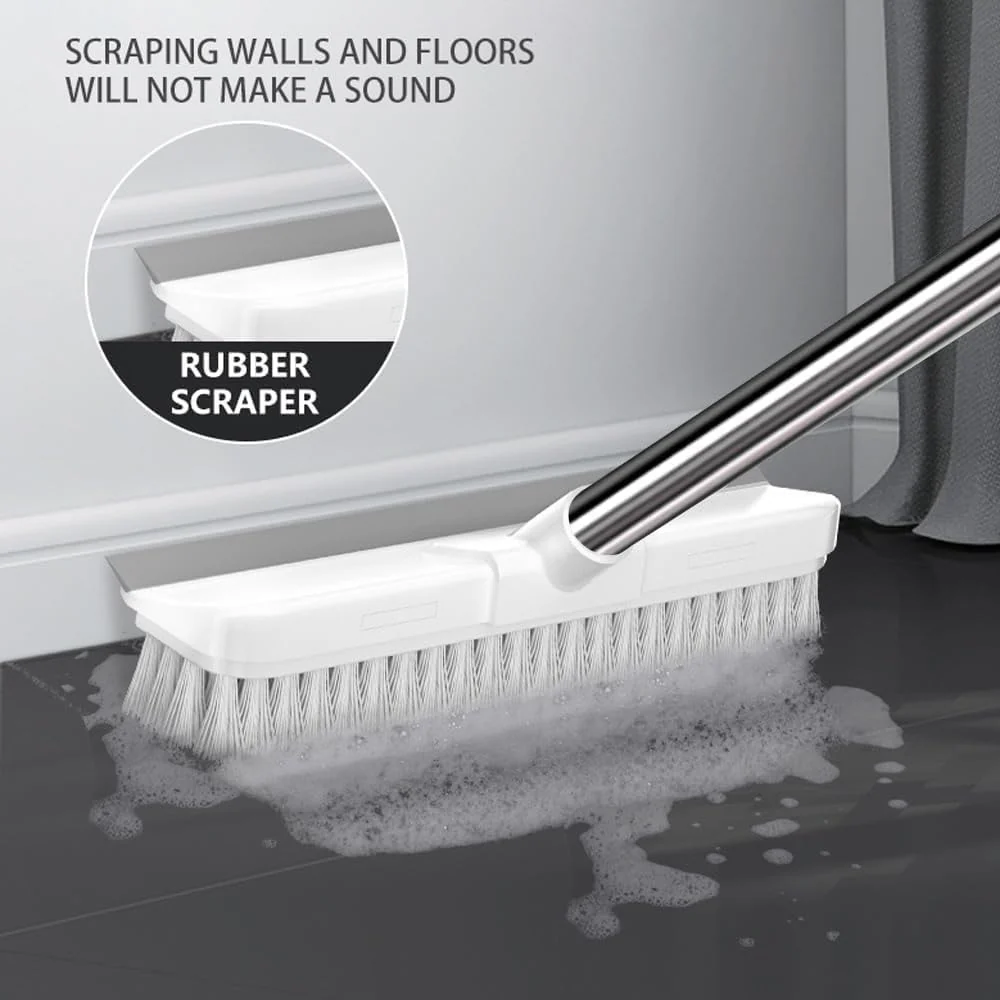2 in 1 Tiles Cleaning Brush with Long Handle & Scraper – Multi-Purpose Floor & Wall Cleaning Tool