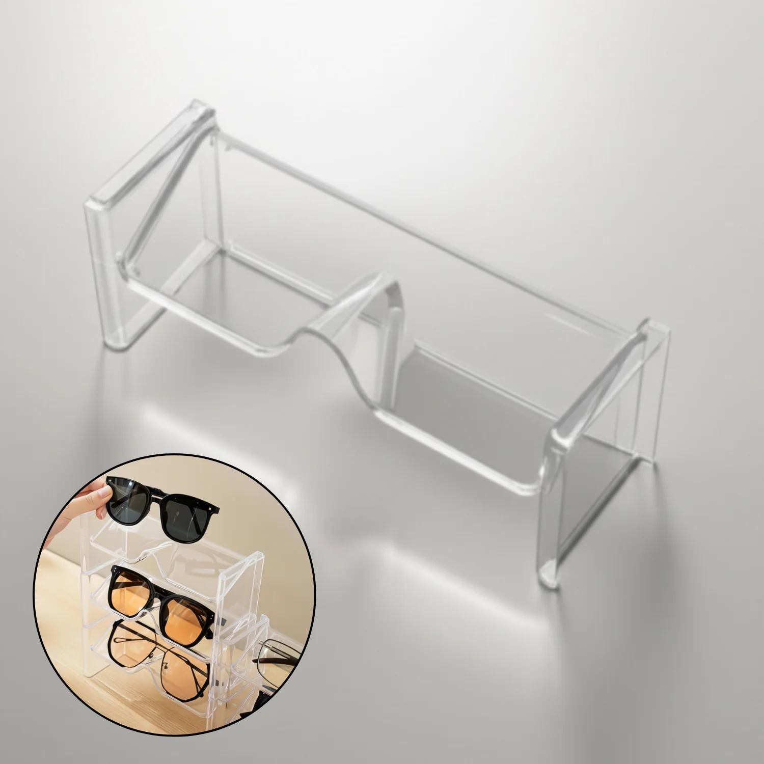 Transparent Sunglass Organizer – Eyeglass Storage Rack & Display Stand for Sunglasses, Spectacles & Eyewear (Pack of 2)