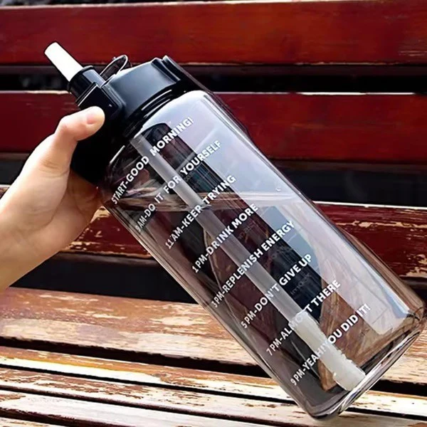 2000ml Transparent Motivational Water Bottle with Time Marker – Leakproof, Lightweight & Durable Plastic Sipper Bottle for Gym, Office & School(Random Color-Pack of 1) - Image 3