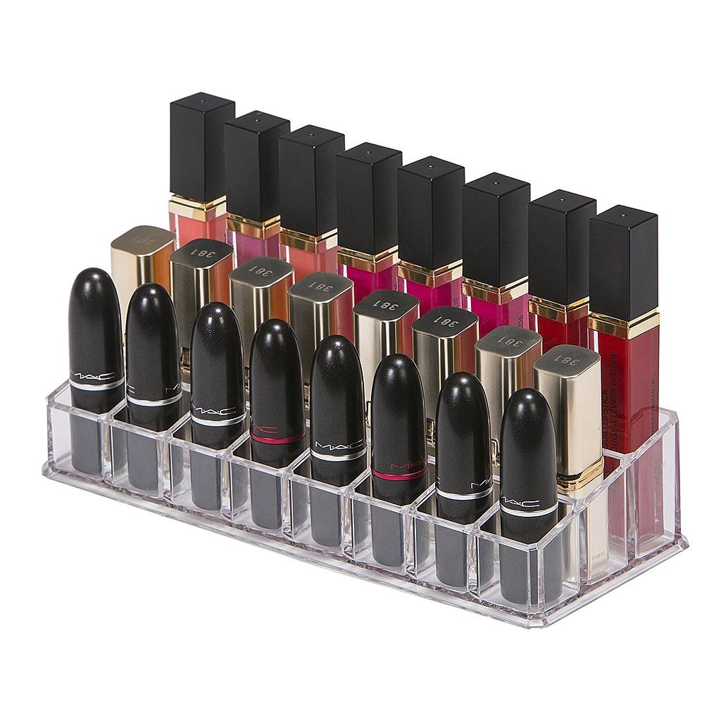 24 Cavity Lipstick Organizer – Transparent Plastic 24 Grid Cosmetic Holder Stand for Lipstick, Lip Gloss & Nail Polish Storage - Image 3
