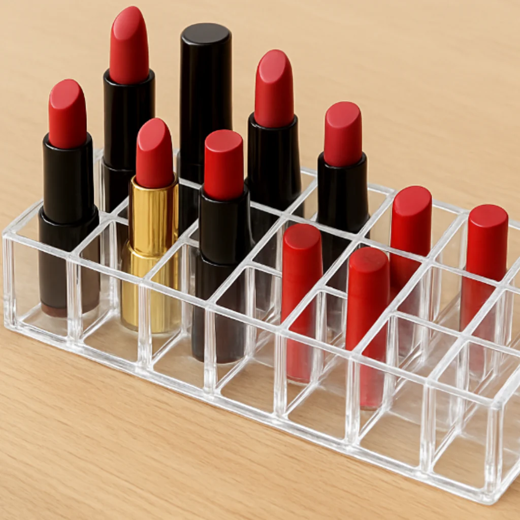 24 Cavity Lipstick Organizer – Transparent Plastic 24 Grid Cosmetic Holder Stand for Lipstick, Lip Gloss & Nail Polish Storage - Image 4