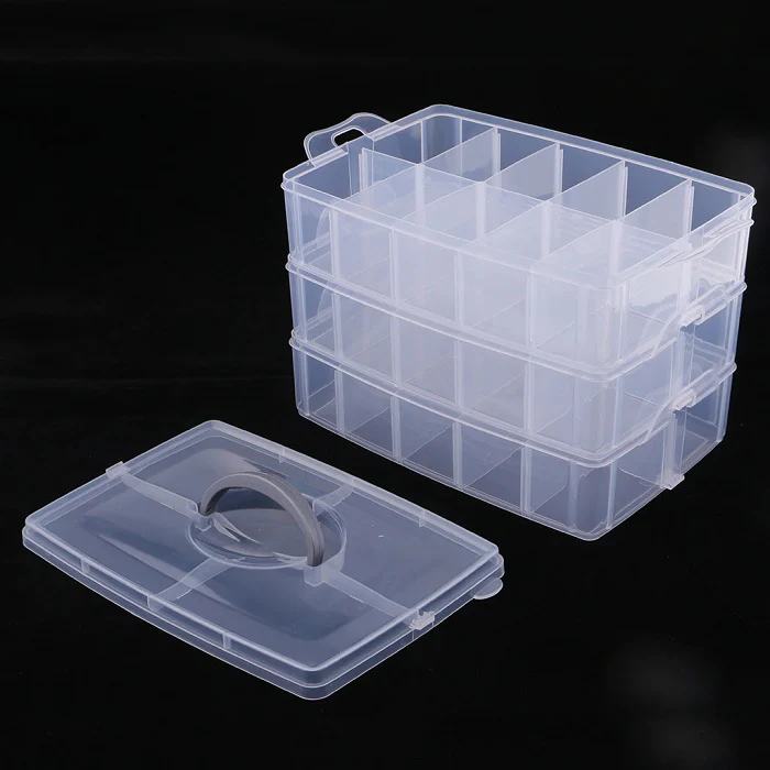3 Layer – 30 Grid Storage Box | Transparent Plastic Organizer with Adjustable Compartments for Jewelry, Beads, Art & Craft Supplies (Random Color-Pack of 1) - Image 3