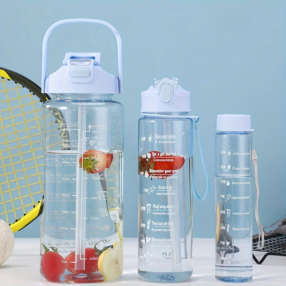 3Pcs Durable PC Material Water Bottle Set – Large Capacity Transparent Sports Bottles with Handle