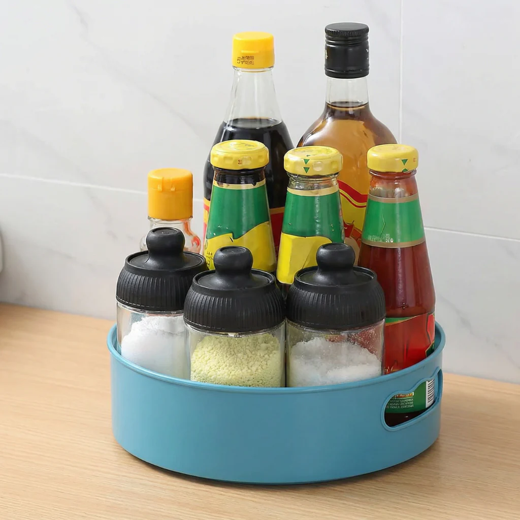 360° Rotating Multipurpose Tray Organizer –Kitchen, Bathroom & Desk Storage Tray (Random color-Pack of 1) - Image 3