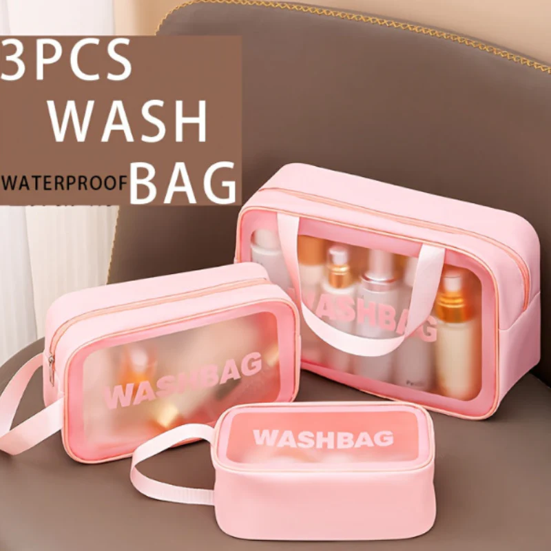 3PCS PVC Waterproof Toiletry Bag Set – Large Capacity Travel Makeup & Cosmetic Organizer for Men & Women - Image 3