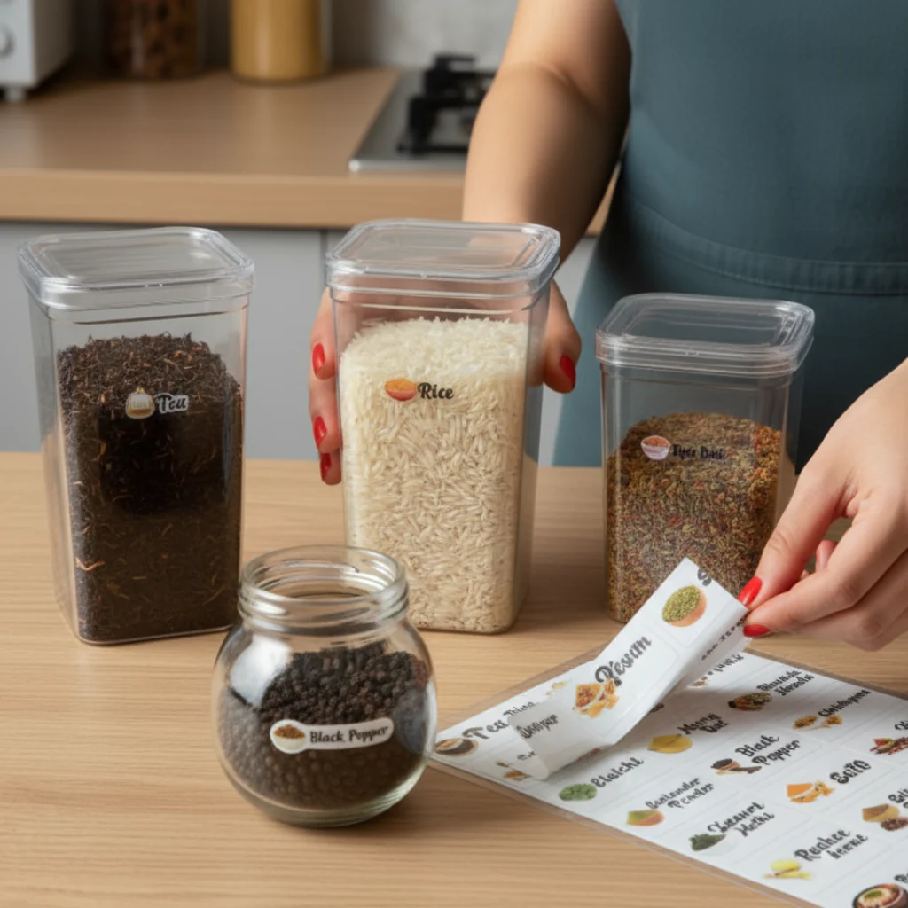 3D Waterproof Spice Jar Label Stickers – 44 Pcs UV DTF Raised Kitchen Organizer Labels | Durable, Strong Adhesive & Stylish Design - Image 2
