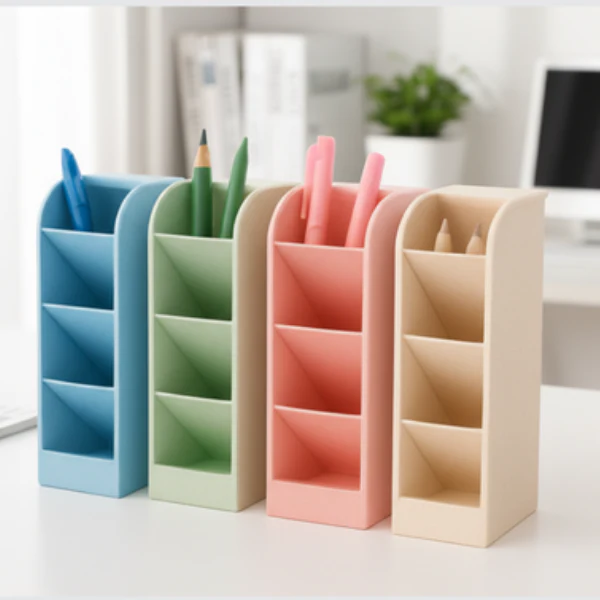4 Grid Desktop Pen & Cosmetic Holder – Multi-Purpose Desk Organizer for Stationery & Makeup (Random Color-Pack of 1) - Image 3