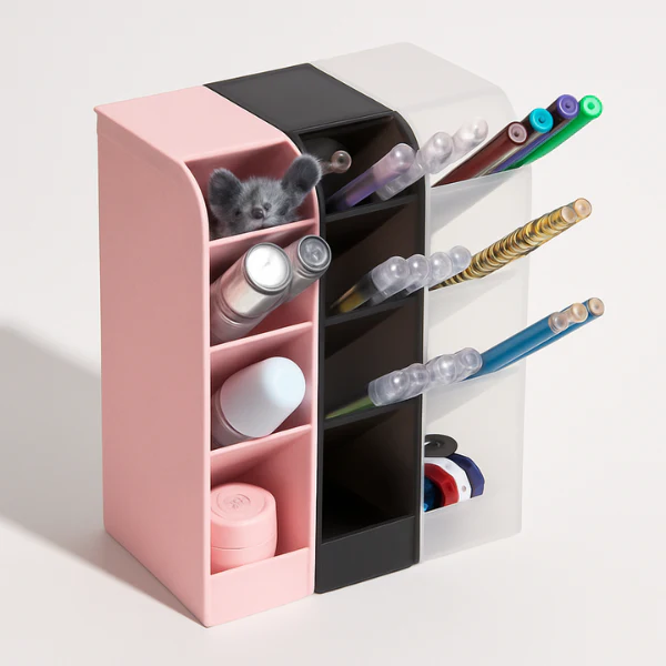 4 Grid Desktop Pen & Cosmetic Holder – Multi-Purpose Desk Organizer for Stationery & Makeup (Random Color-Pack of 1) - Image 6