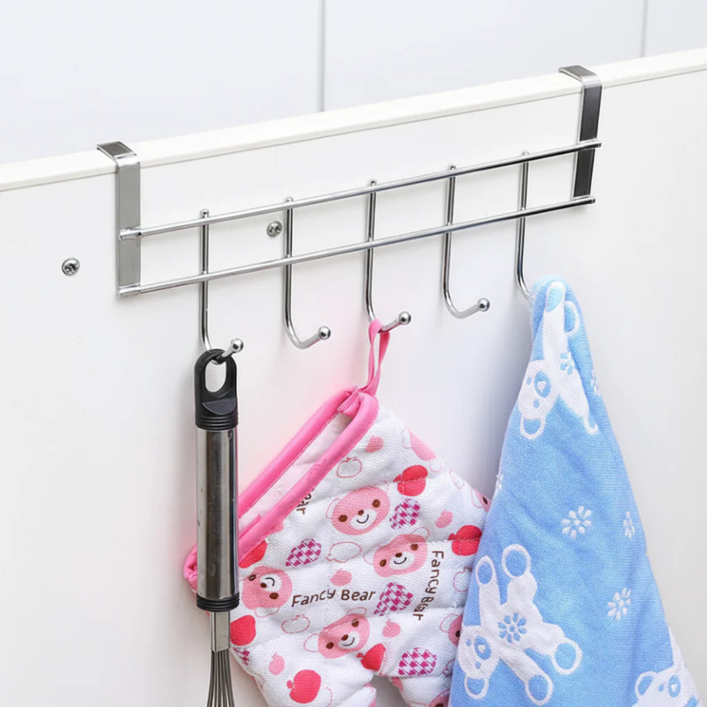 Stainless Steel Hook Hanger with 5 Hooks – Space Saving Organizer for Kitchen, Bathroom & Home Essentials - Image 3