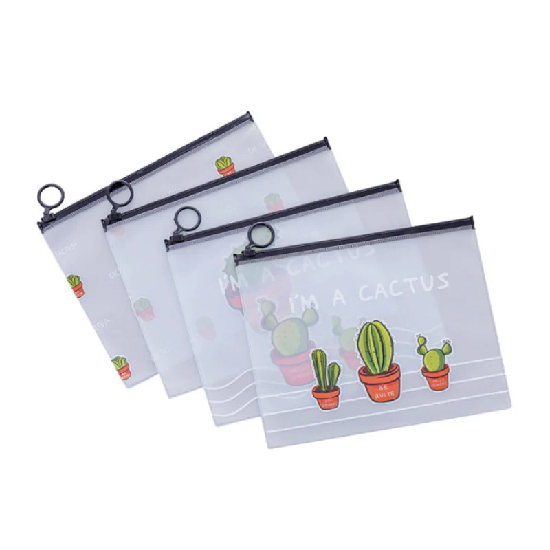 5 Pcs Cactus Print Transparent Zipper Ring Bags – Cute Student Pencil Case & Creative Multipurpose Pouch Set - Image 5