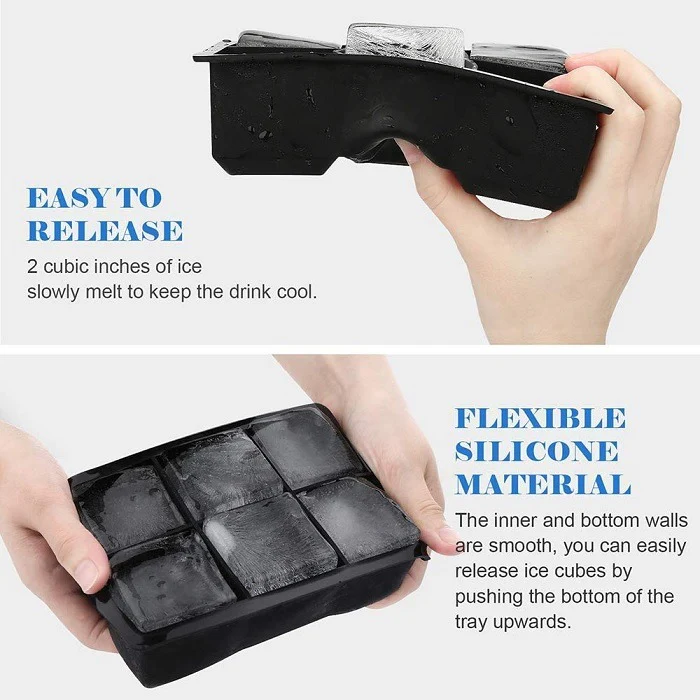 6 Grid Silicone Big Ice Tray – Large Ice Cube Mold for Drinks, Whiskey & Cocktails (Pack of 1) - Image 3