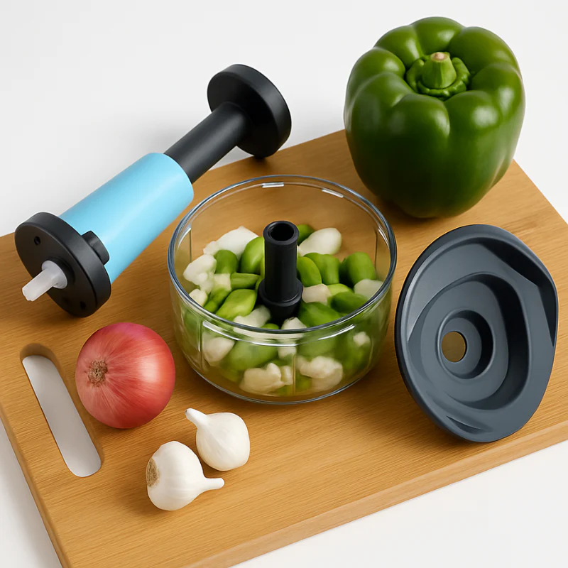 650ml Hand-Press 2 In 1 Vegetable Chopper- Manual Food Processor for Quick Cutting & Slicing (Pack of 1) - Image 4