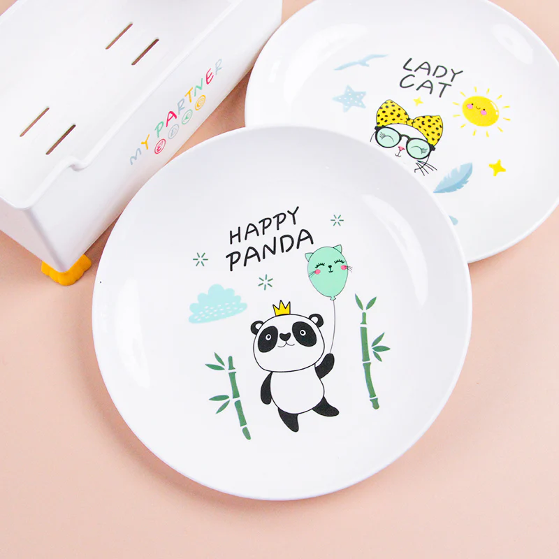8 Pcs Round Plates with Stand Set – Ceramic Tableware with Decorative Prints (Random Design) - Image 3