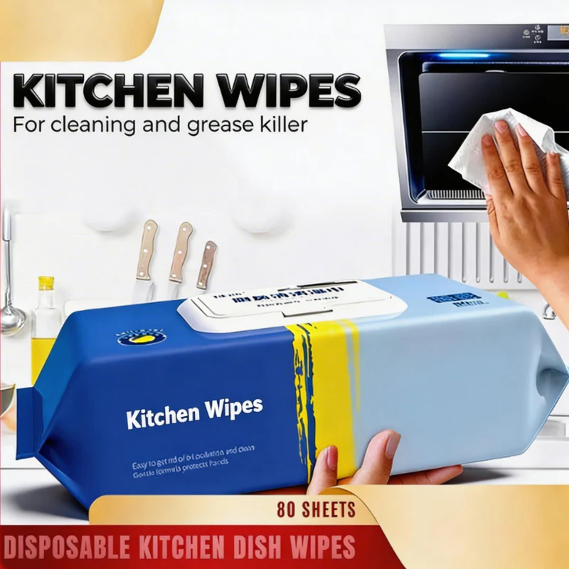 80 Sheet Kitchen Cleaning Wipes – Multipurpose Disposable Wet Wipes for Grease, Oil & Surface Cleaning