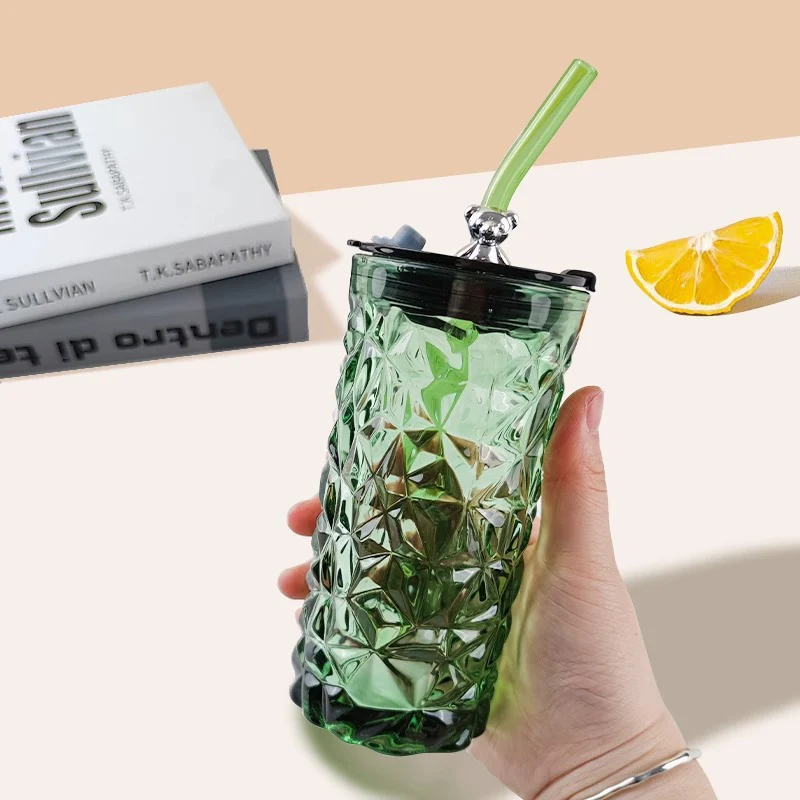 Bear Glass Tumbler with Straw – Cute Diamond Bear Design, Large Capacity Water Cup -Stylish Hydration Gift (Random Color-Pack of 1) - Image 4