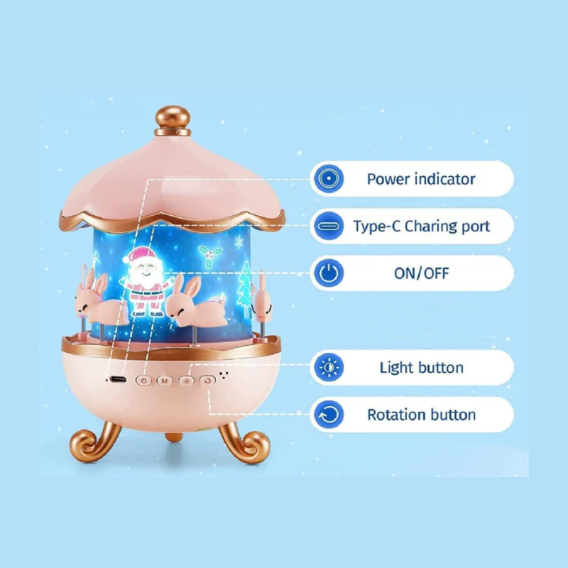 Bunny Carousel Night Lamp – Kids Star Projector with 5 Random Films & Color-Changing LED (with USB cable) - Image 6
