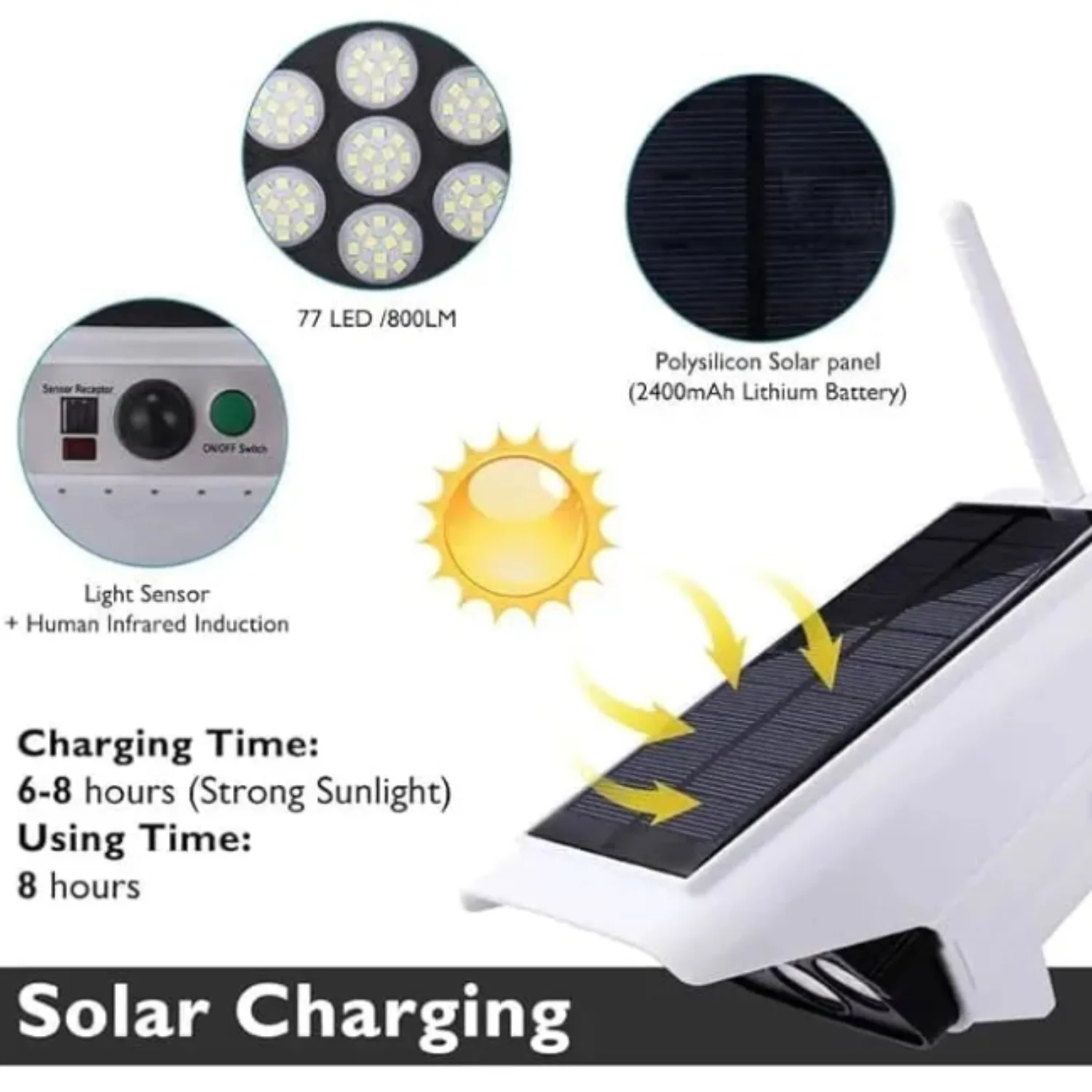 Camera Shape Solar Motion Sensor Light – Outdoor Waterproof LED Security Lamp with 77 LEDs for Home, Garden, Pathway & Wall (Cool White) - Image 4