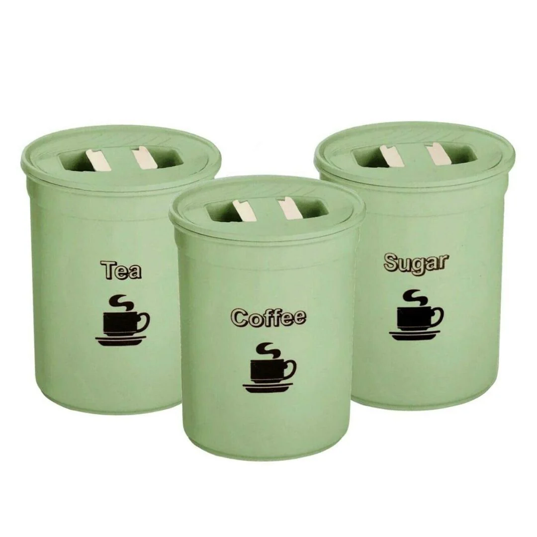 Coffee, Sugar & Tea Container Set – 3 Air-Seal Plastic Storage Containers for Kitchen (Random Color)