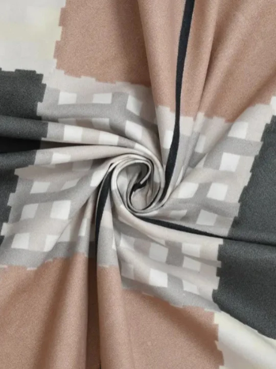 Contemporary Block Style Bedsheet – Neutral Palette with Pillow Covers – Double Size - Image 2
