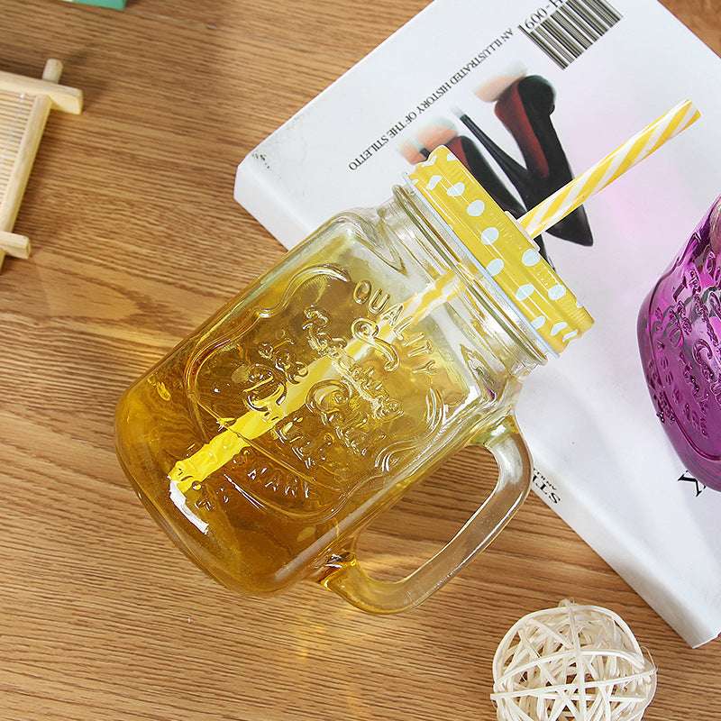 Creative Gradient Color Mason Jar Cup with Lid & Straw – Trendy Drinkware for Juice, Coffee & Smoothies (Random Color-Pack of 1) - Image 4