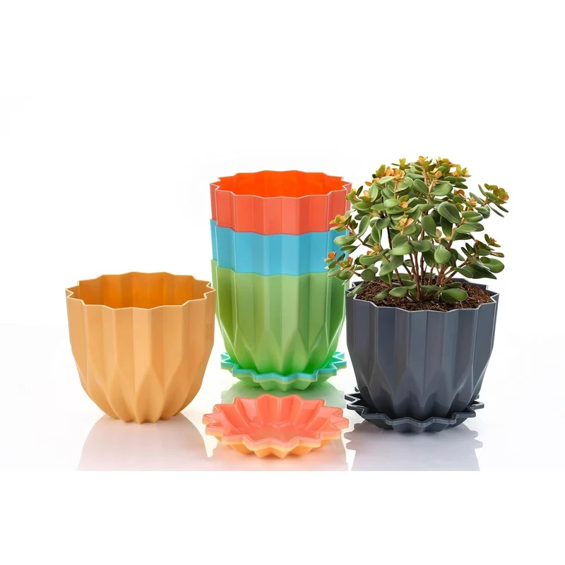 Crystal Flower Pot with Drain Plate – Set of 5 – Decorative Plant Pots for Home & Office - Image 2