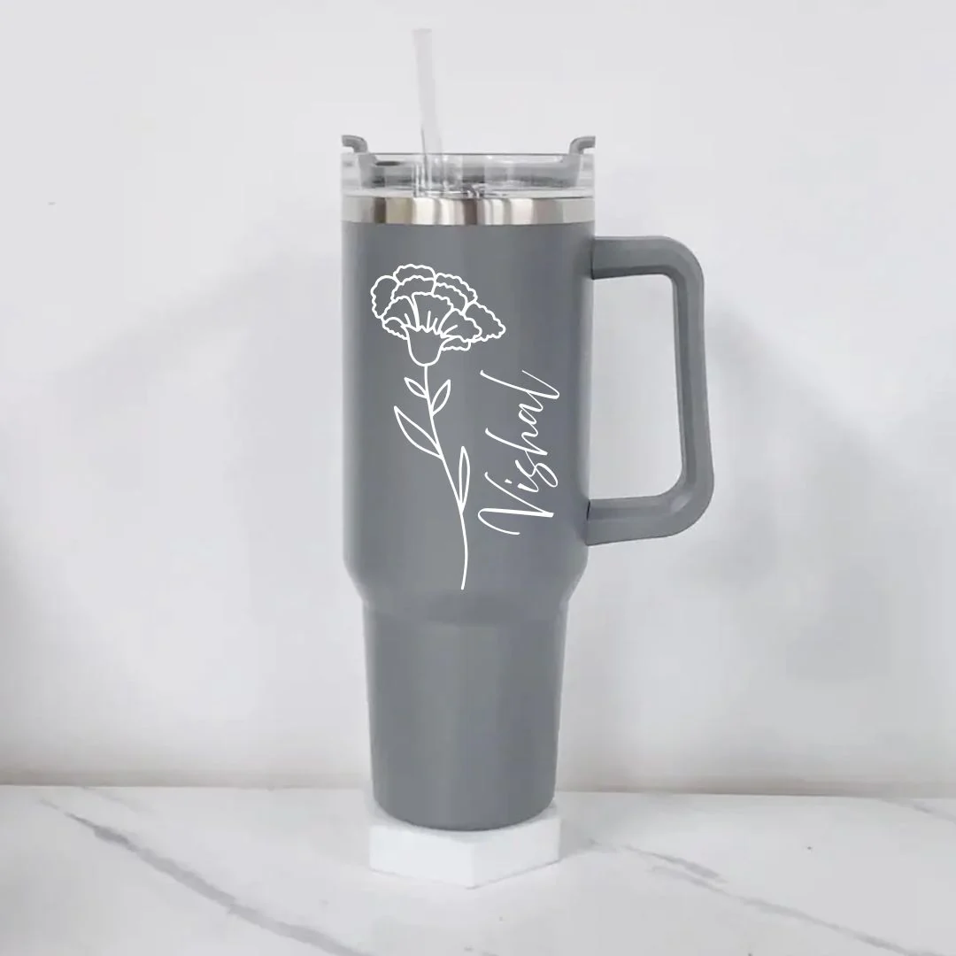 Customized 40oz Tumbler with Handle & Straw, Personalized with Name and Birth Flower - Image 3