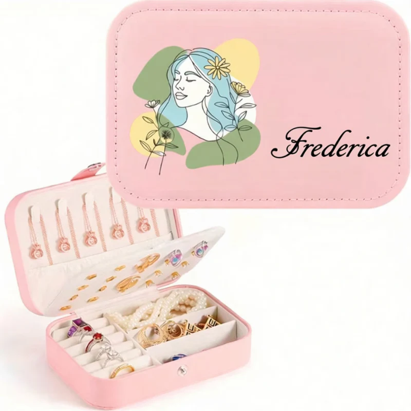 Customized Name and design PU Leather Jewelry Box – Contemporary Rectangle Jewelry Organizer with Snap Closure