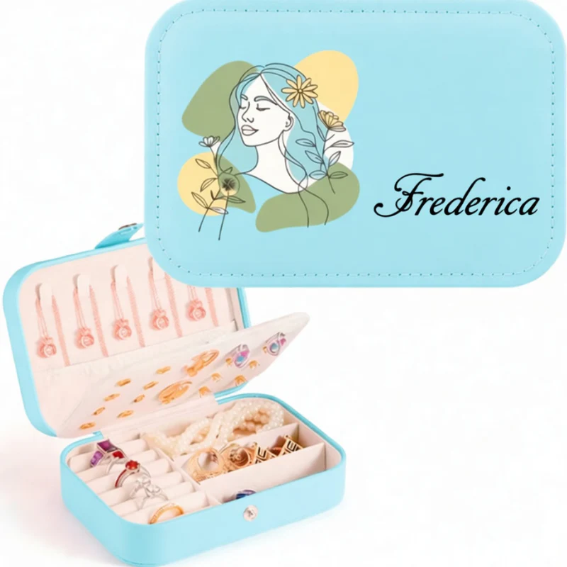 Customized Name and design PU Leather Jewelry Box – Contemporary Rectangle Jewelry Organizer with Snap Closure - Image 2