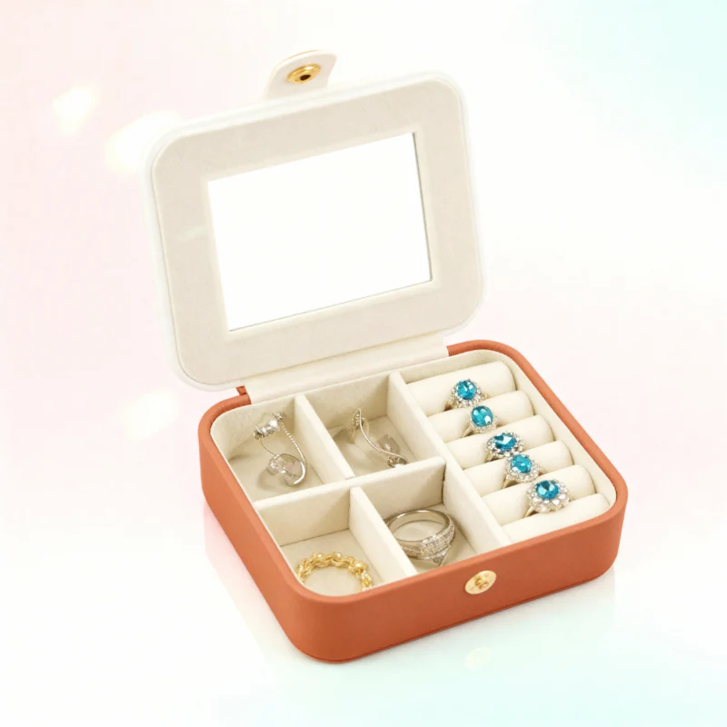 Customized Name with Heart Leather Mini Travel Jewelry Box with Inbuilt Mirror – Compact Jewelry Organizer - Image 6