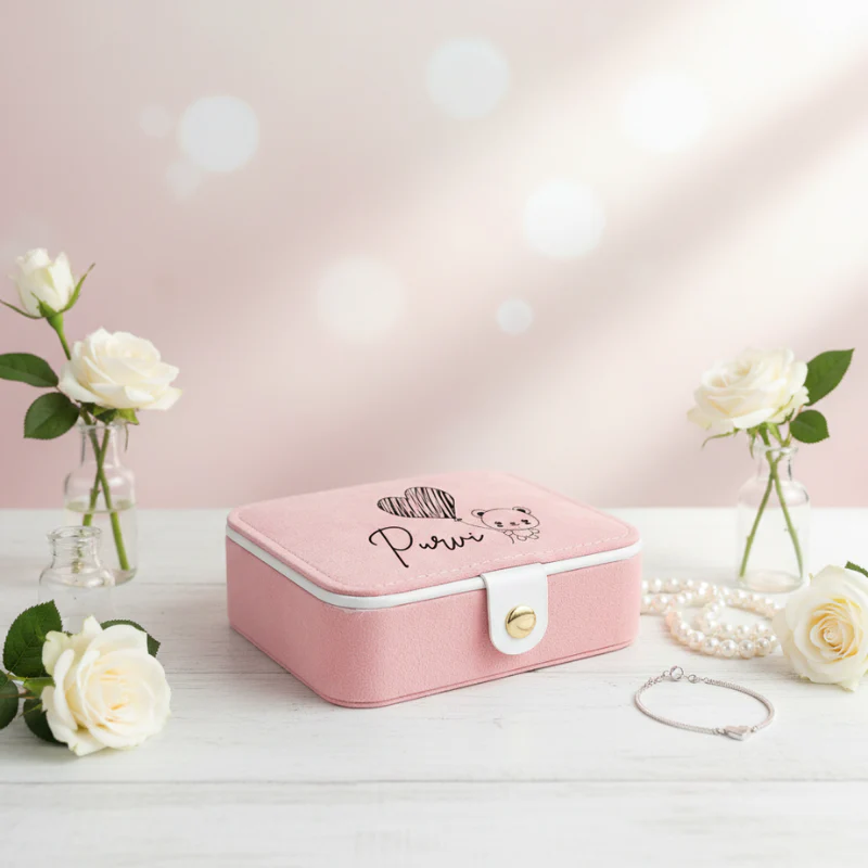 Customized Name with Heart Leather Mini Travel Jewelry Box with Inbuilt Mirror – Compact Jewelry Organizer - Image 7