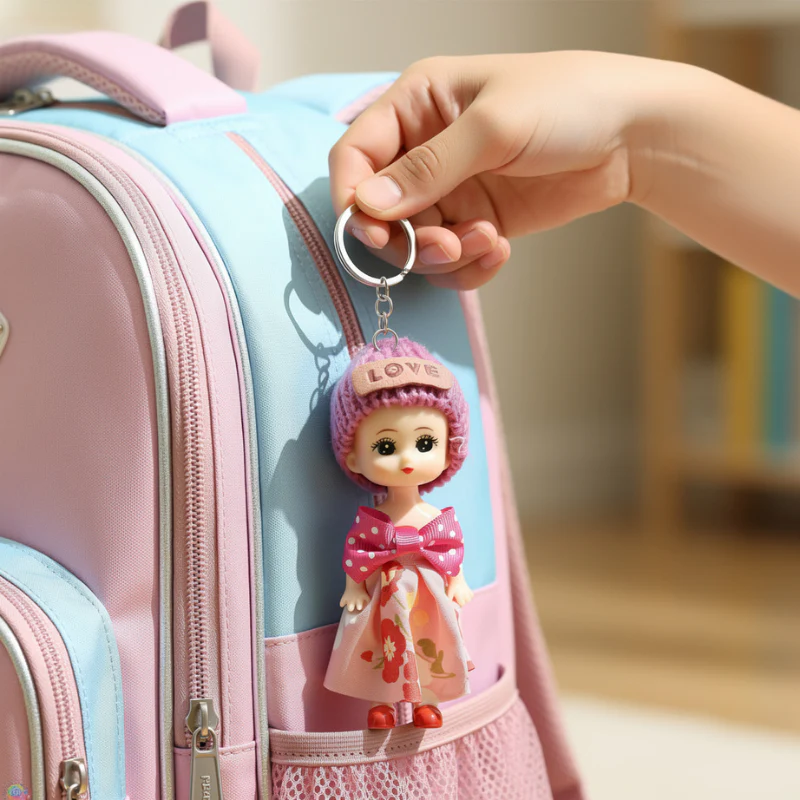 Cute Doll Keychain with Pink Knitted Cap & Dress – Handmade Style Decorative Key Ring (Random Color-Pack of 1) - Image 2