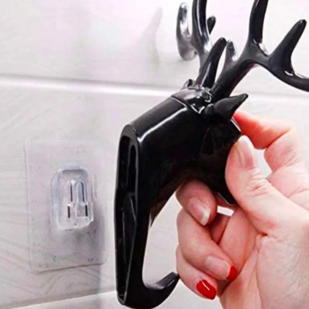 Deer Head Adhesive Wall Hook – Strong Self-Adhesive Decorative Wall Hanger for Keys, Towels, Bags & Clothes (Random Color) (Pack of 1) - Image 3