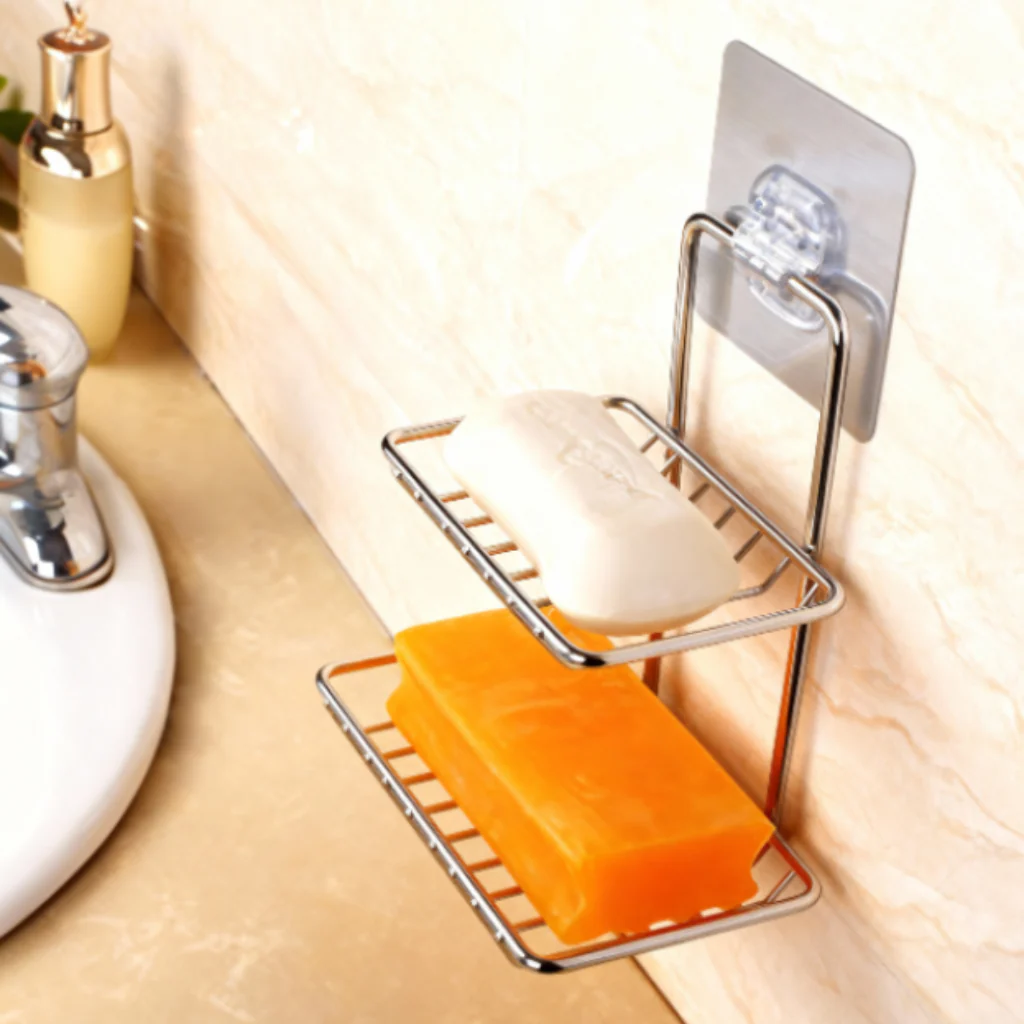 Double Layer Stainless Steel Soap Holder – Wall Mounted Bathroom Organizer with Drain Tray for Soap - Image 4