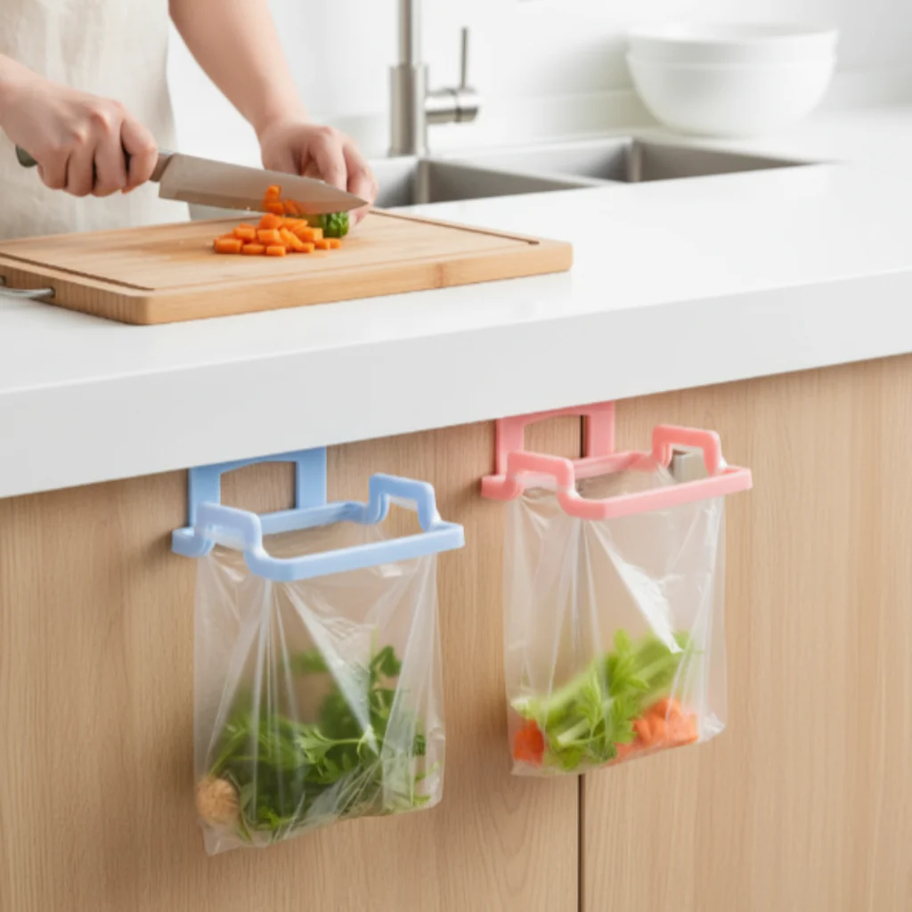 Plastic Garbage Bag & Towel Hanger – Over-Cabinet Holder (Random colors-Pack of 2, Hangers Only) - Image 5