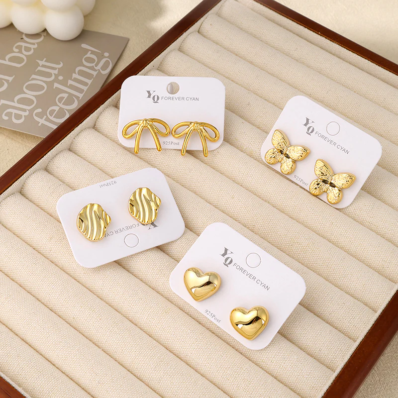 Gold Stud Earring – 1 Pc Stylish Minimalist Jewelry for Women (Random Pattern)