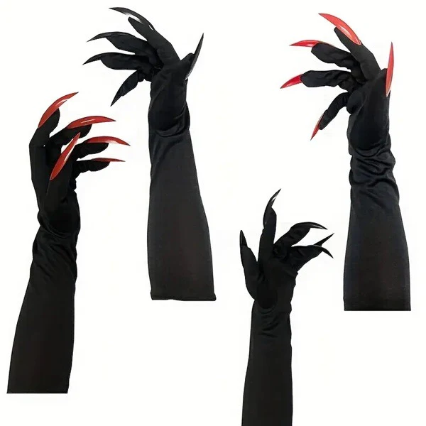 Halloween Ghost Gloves with Long Fingernails – Witch & Devil Costume Gloves for Party, Cosplay & Horror Dress-Up (Pack of 1 Pair) - Image 3