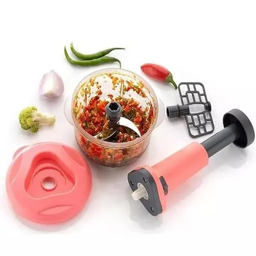 Hand Press Vegetable Chopper with Grinder Mixer – 800ml Manual Food Chopper with Steel Blades (Pack of 1) - Image 3