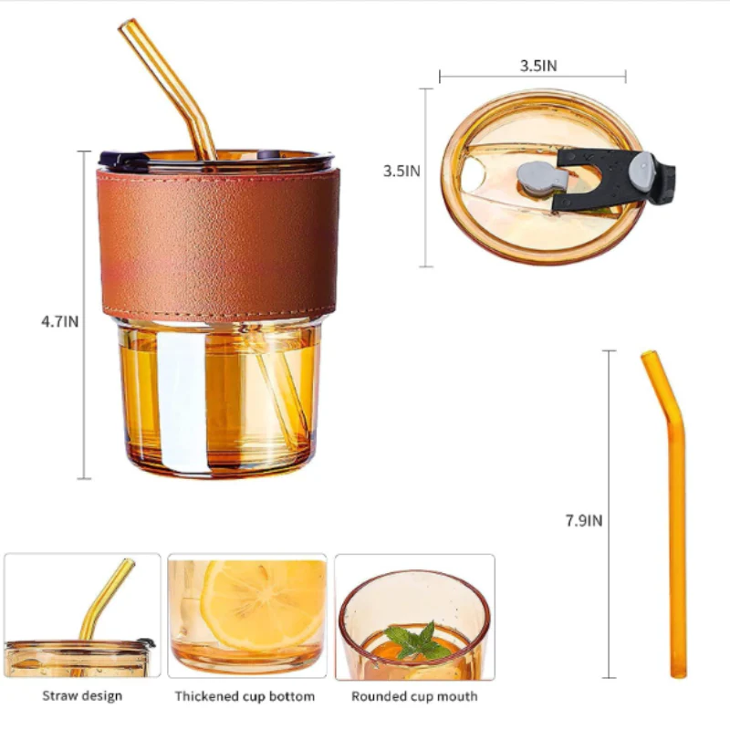 High-Quality Glass Coffee Mug with Straw – 450ML Reusable Drinkware (Pack of 1) - Image 3